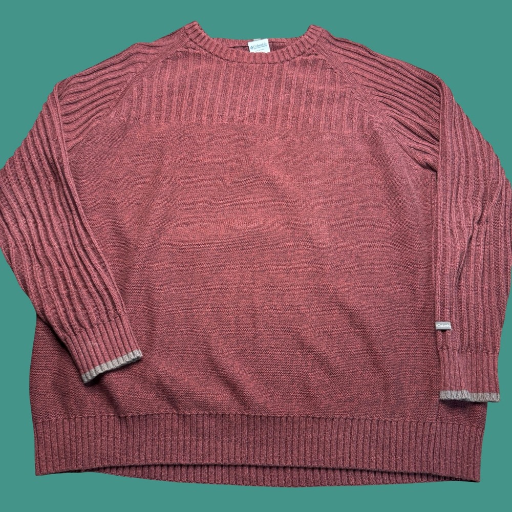 Columbia Sweater XXL Mens Burgundy Red Orange Ribbed Knit Crewneck Outdoor